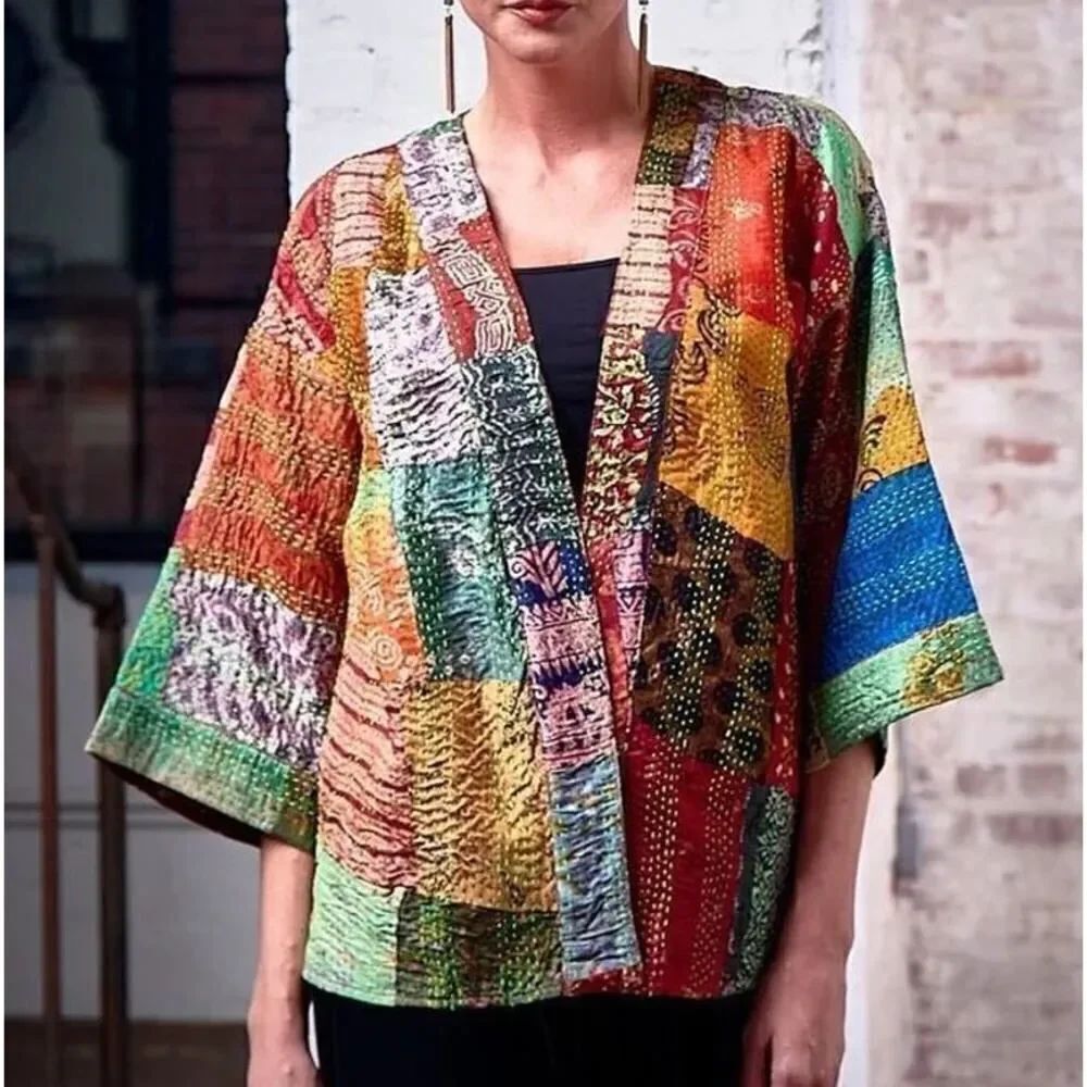 Aratta Silent Journey Silk Patchwork Kimono O/S